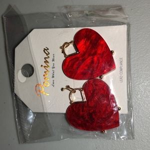 Earrings: Acrylic Red Valentine's hearts fishhook dangle